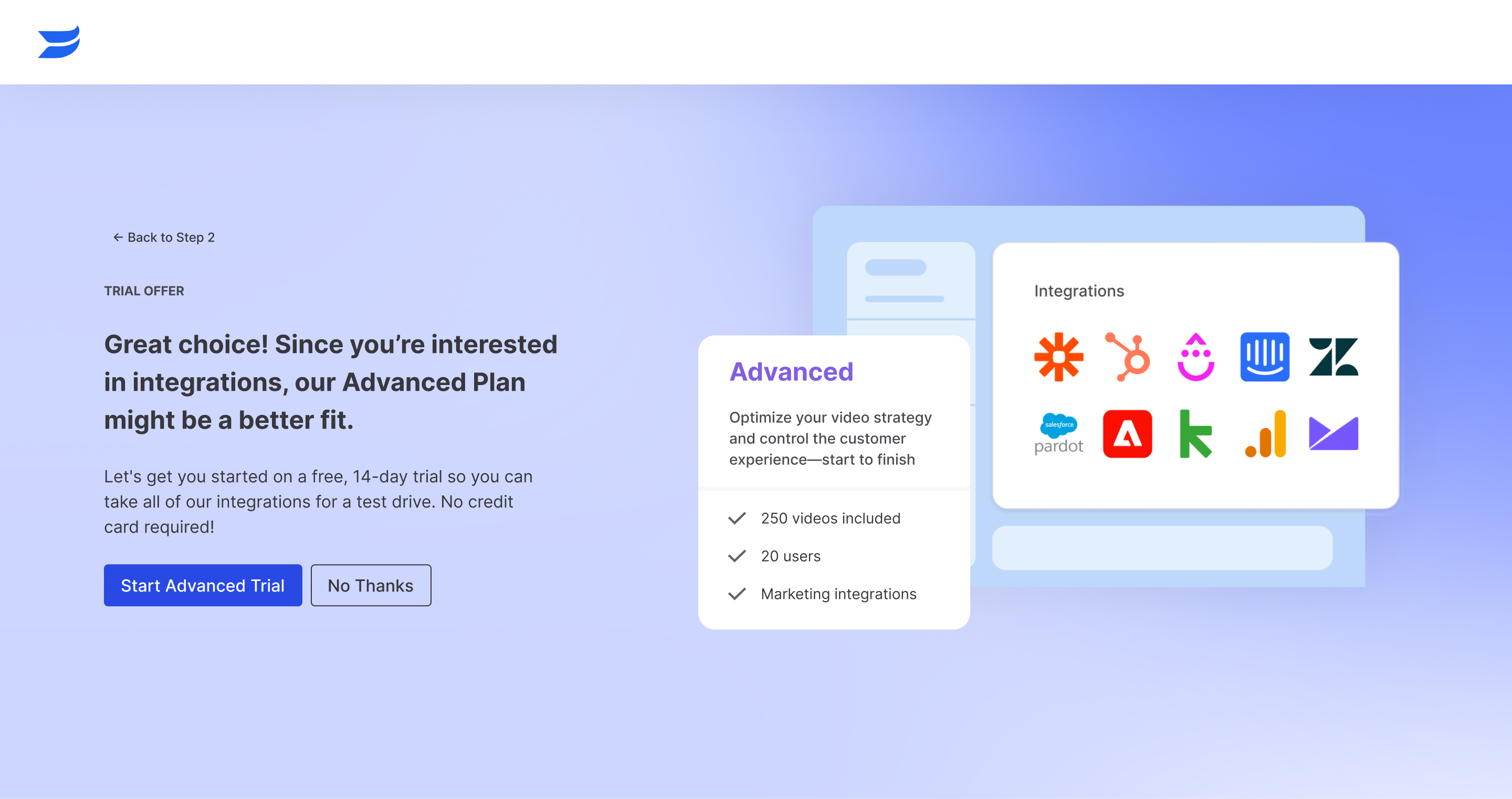 Trial prompts with integrations